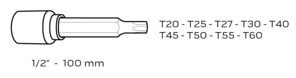 NEO TOOLS Torxkulcs készlet 9db, 1/2" 100mm 25 év garanciával 08-708