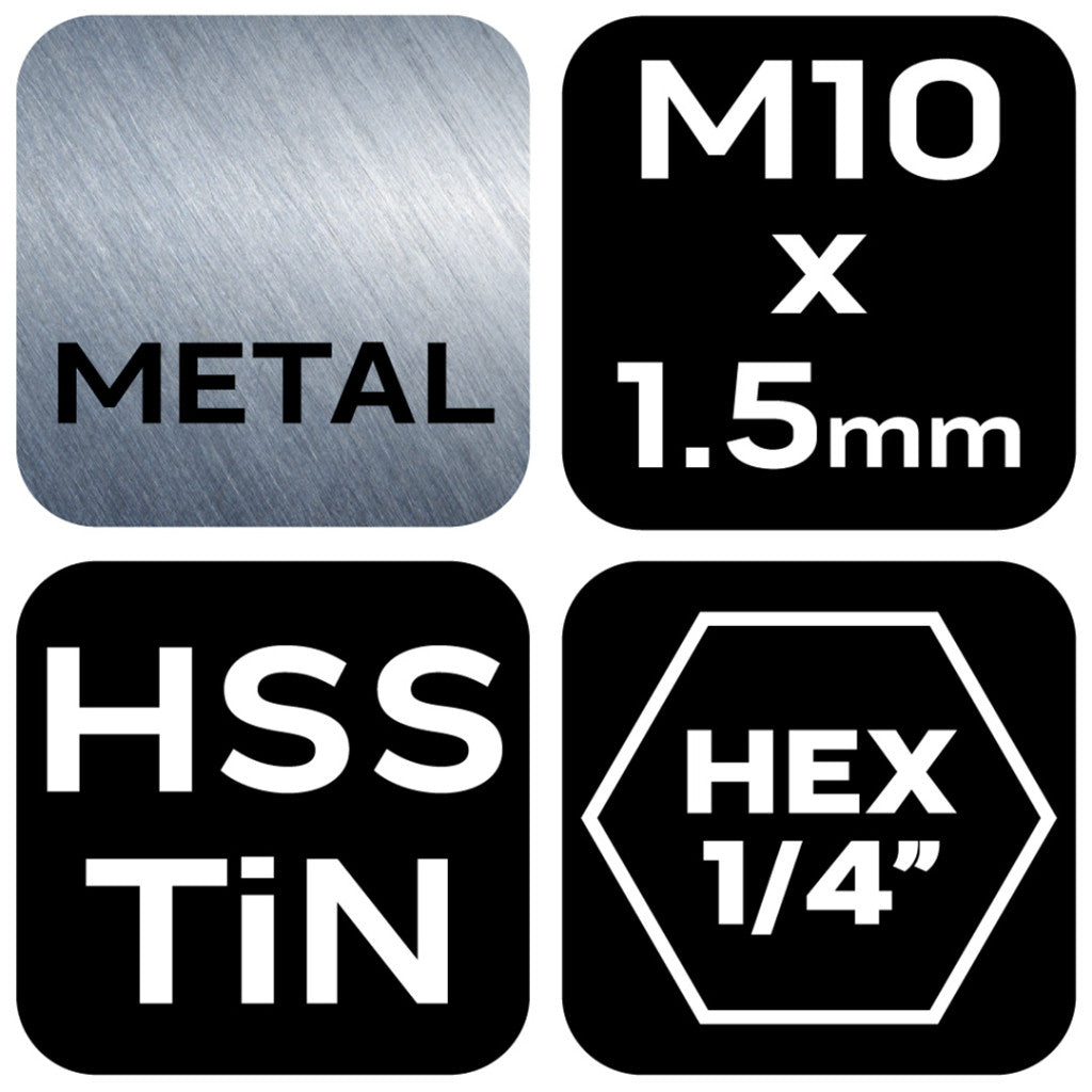 NEO TOOLS Gépi menetfúró, 2az1ben előfúró éllel, HSS-Titán, M10X1,5mm, hatszög szárral 08-956