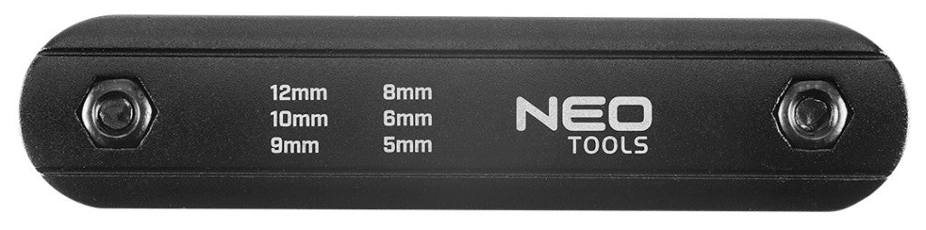 NEO TOOLS Dugókulcskészlet, összecsukható, 5, 6, 8, 9, 10, 12mm, 6 részes 25 év garanciával 09-570