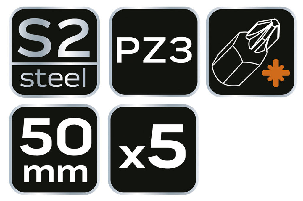 NEO TOOLS Torziós ütvecsavarozó bitek S2, 50mm, PZ3, 5db 09-580