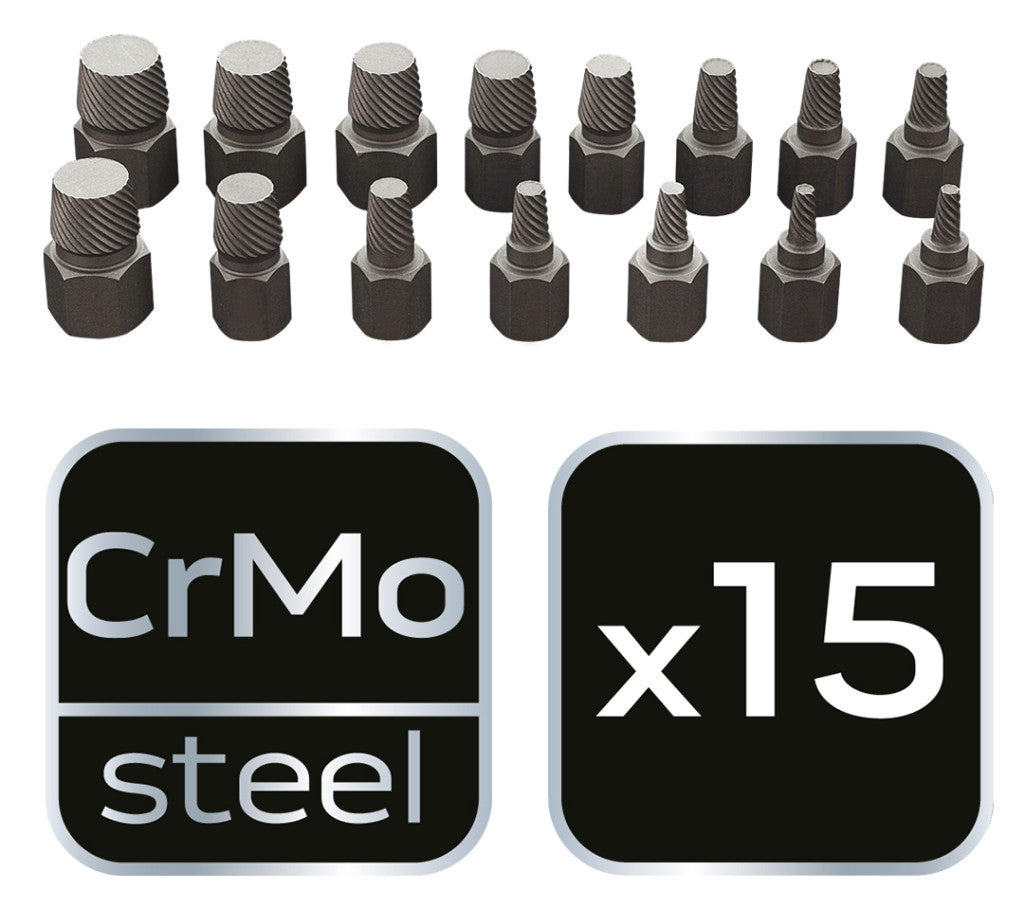 NEO TOOLS Törtcsavar-kihajtó készlet, 1/2", 15db, 3-14mm (M6-M24) 25 év garanciával 09-607