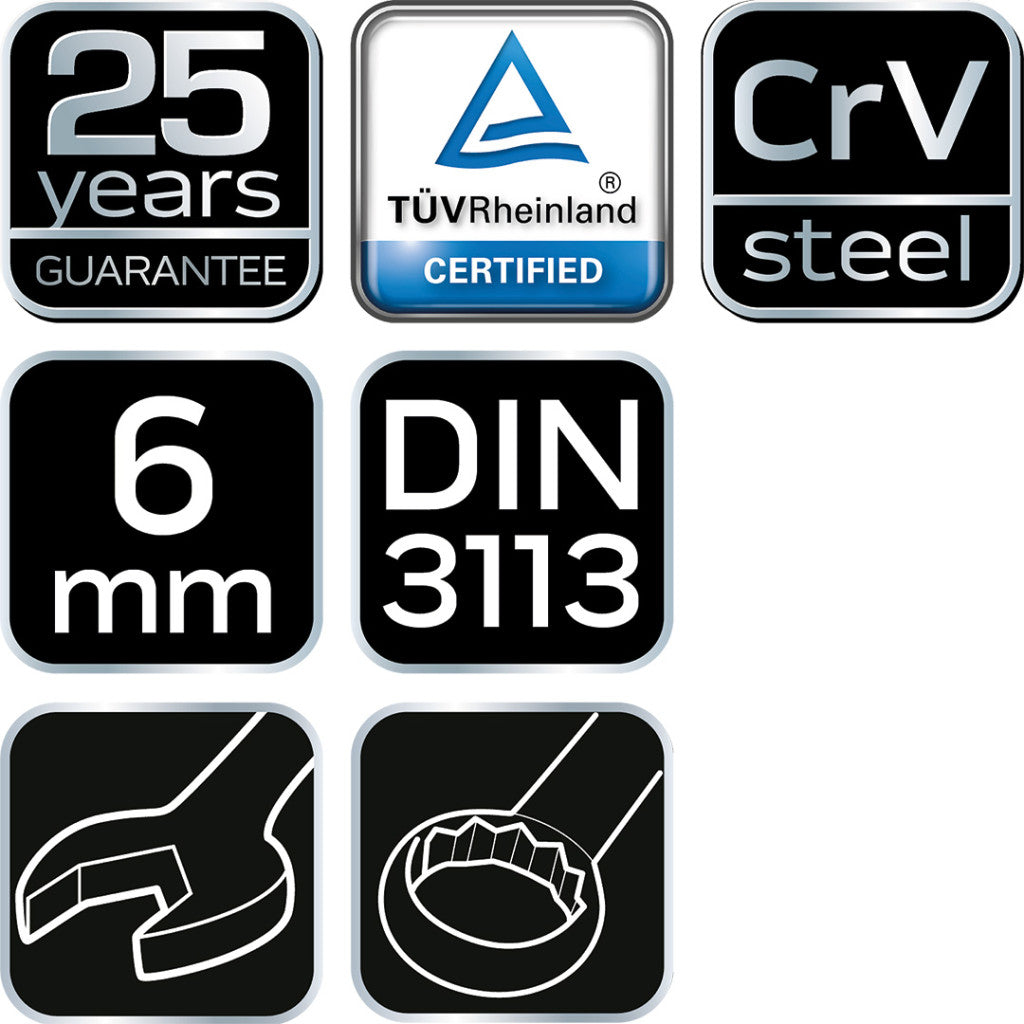 NEO TOOLS Csillag-villáskulcs 6x100mm, CrV, DIN3113 25 év garanciával 09-706