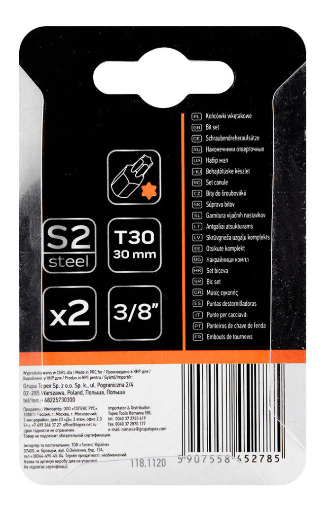NEO TOOLS Torx bit, 3/8", T30x30mm, S2, 2db 10-920