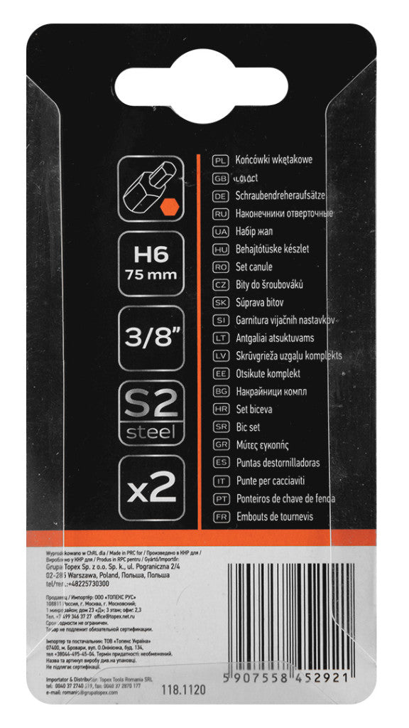 NEO TOOLS Imbusz bit, 3/8", 6x75mm, S2, 2db 10-982