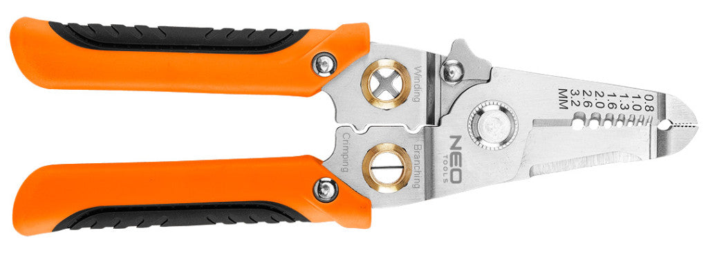NEO TOOLS Krimpelő-, kábelsaru fogó, 6az1ben, 0,8-3,2mm 01-549