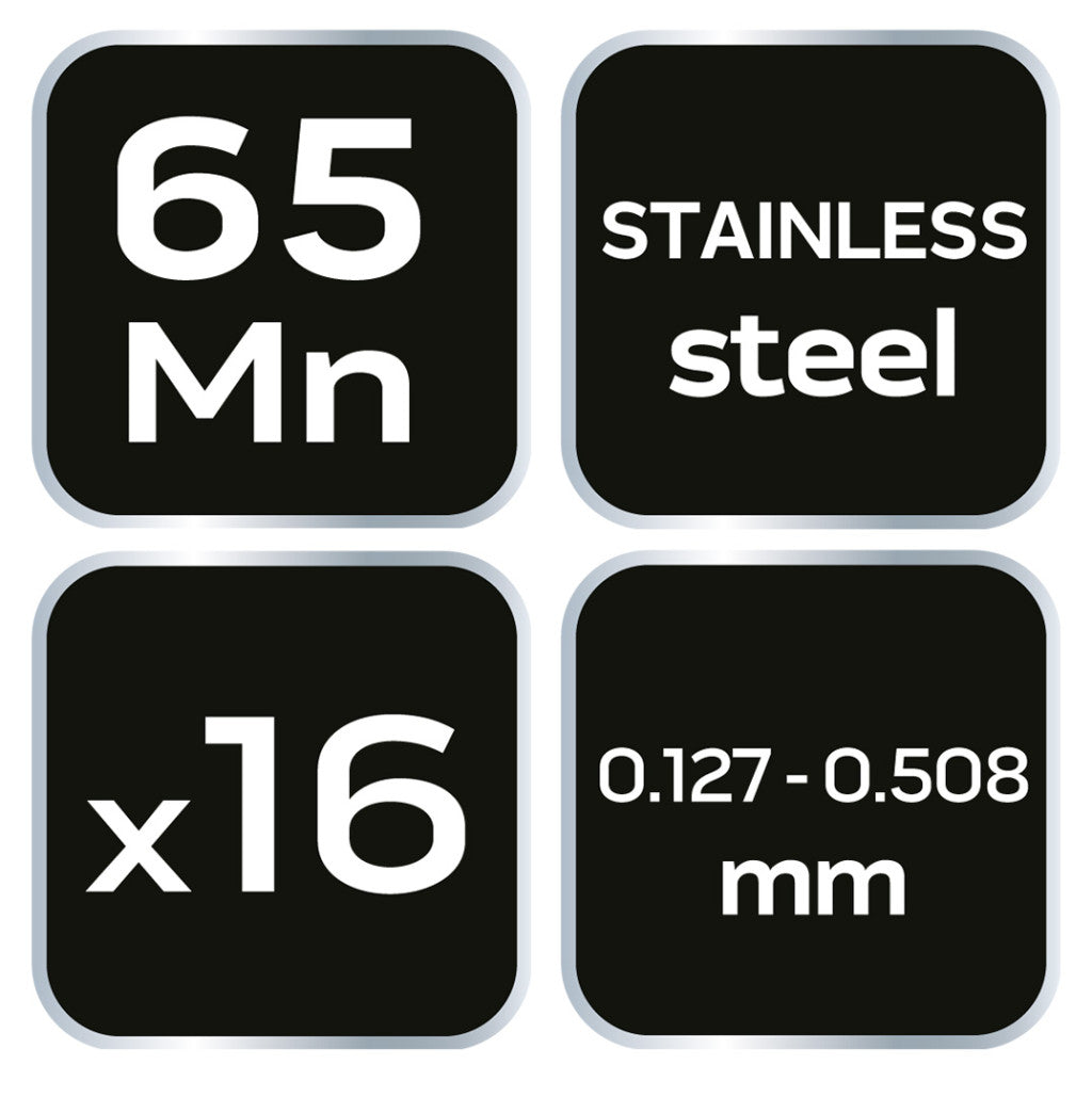 NEO TOOLS Hézagmérő készlet 16db bent (0.127 - 0.508mm) 65MN/rozsdamentes acél 16db, hajlított 11-192