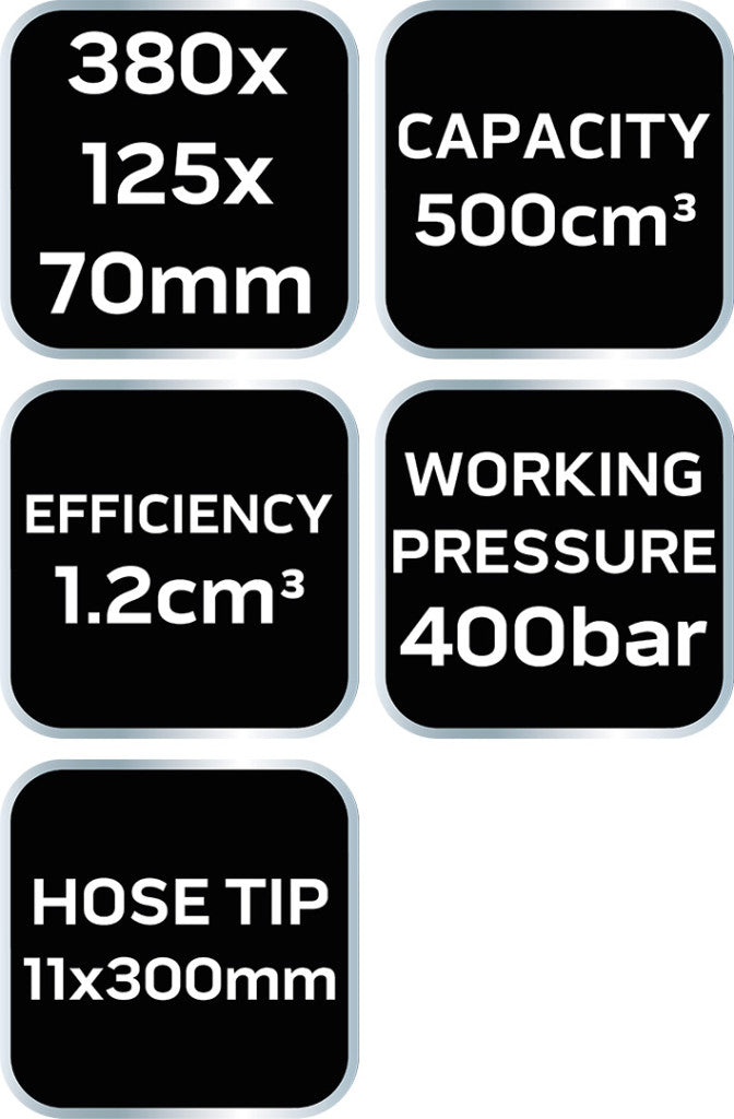 NEO TOOLS Karos zsírzó, 500cm3, flexibilis tömlővel 11-501