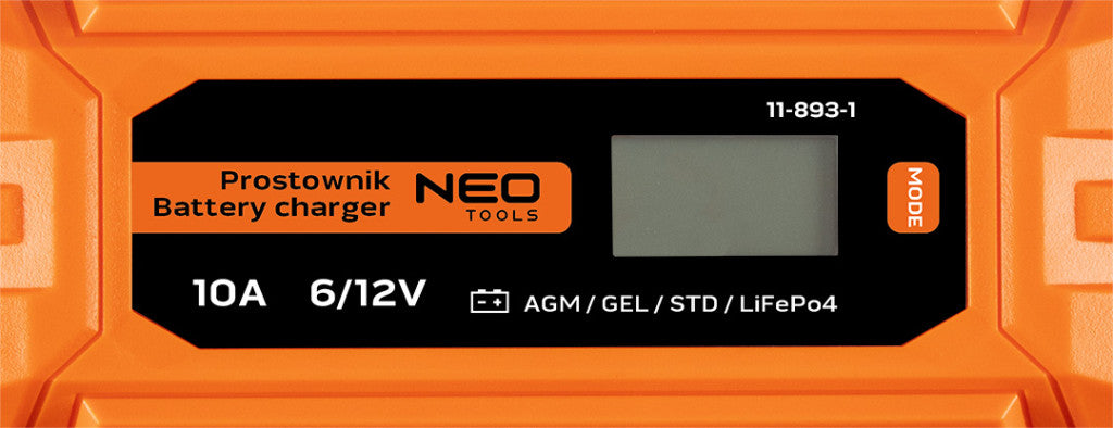 NEO TOOLS Automatikus akkumulátortöltő 10A/160W, 3-200Ah, savas / AGM / GEL akkumulátorokhoz 2 év garanciával 11-893-1