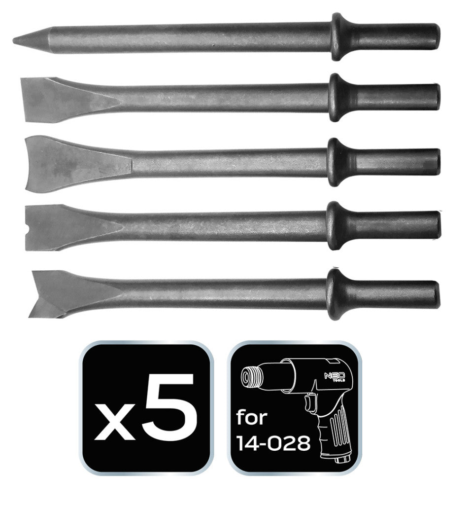 NEO TOOLS Vésőszár készlet pneumatikus vésőkalapácshoz 5db 14-029