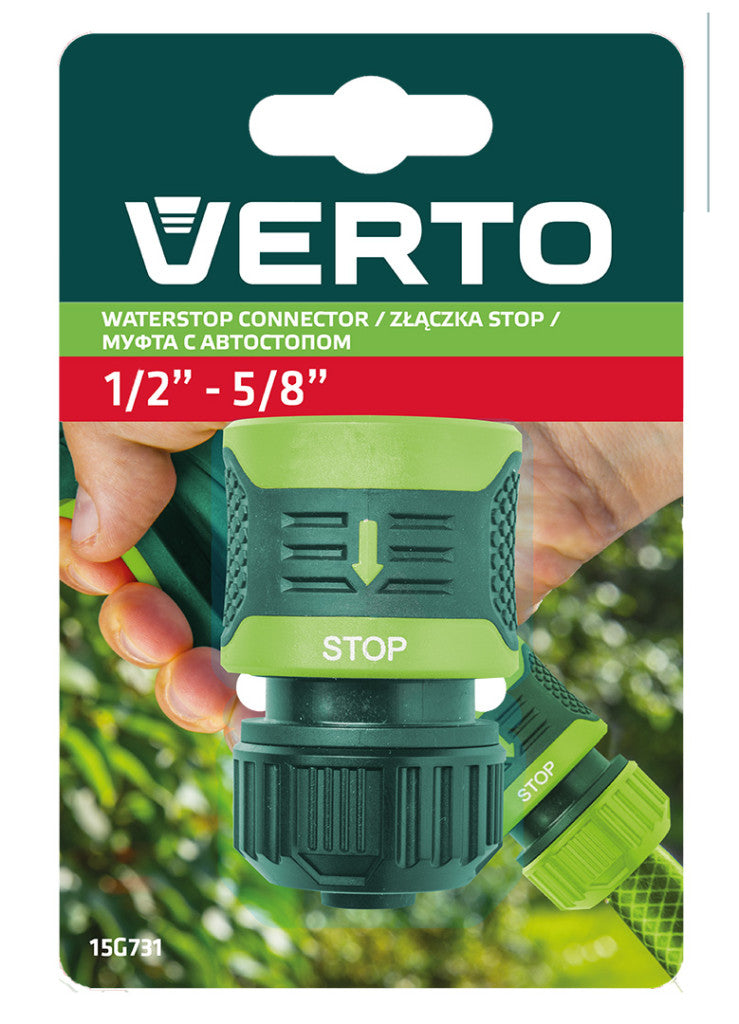 VERTO Tömlő gyorscsatlakozó 1/2" vizstoppos, kétkomponensű 15G731
