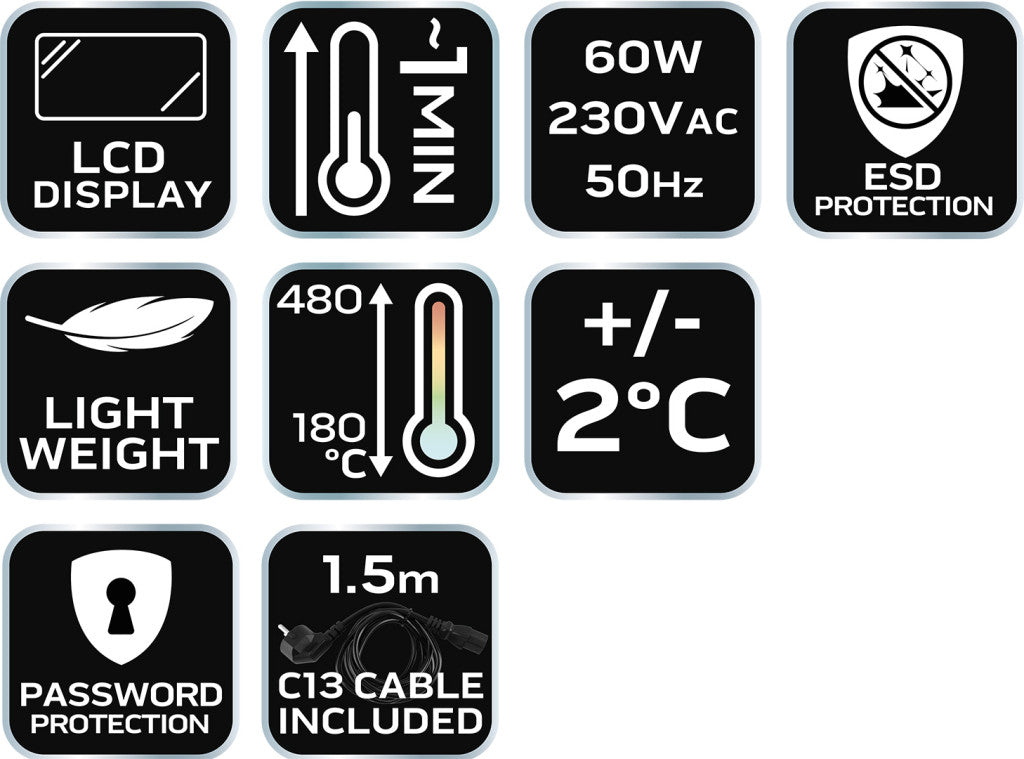 NEO TOOLS Forrasztó állomás, 60W, 180-480°C 2 év garanciával 19-200