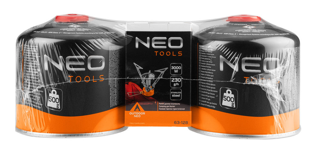 NEO TOOLS Kemping gázégő+ 2db gázpalack 20-060