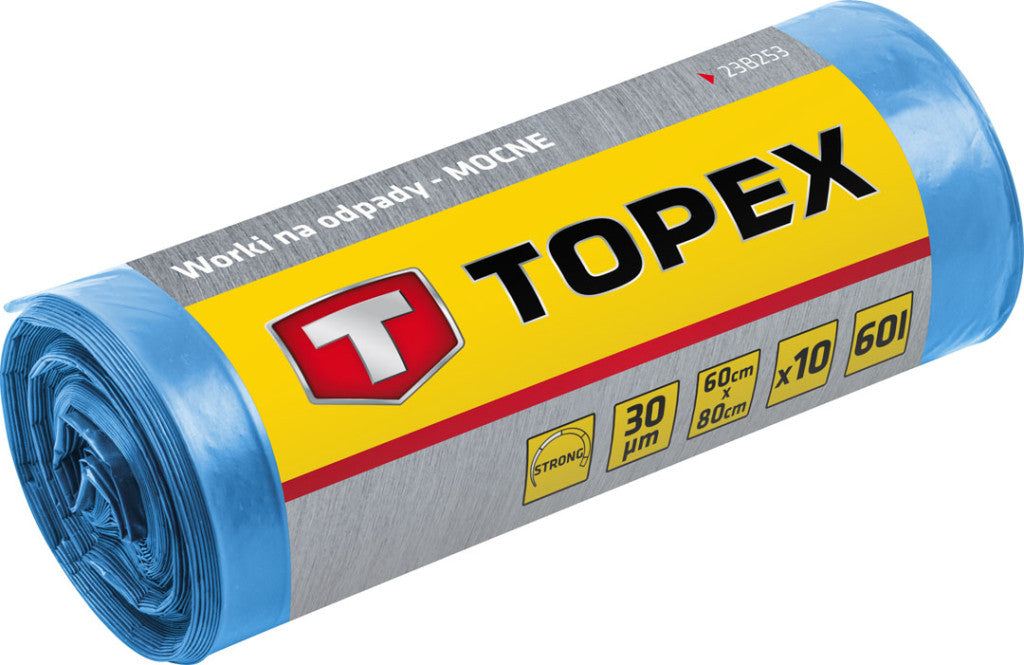 TOPEX Szemeteszsák 120L, kék, nagyon erős, méretek:70x110cm, vastagság: 40 mic, LDPE fólia, 10db 23B258