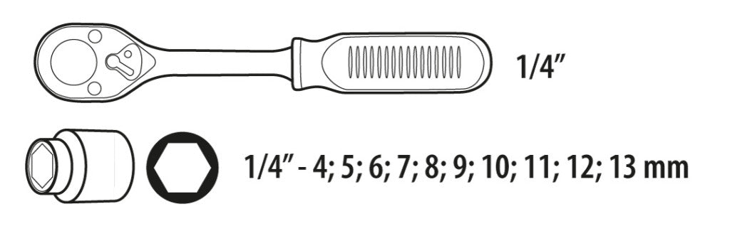 TOPEX Dugókulcskészlet 1/4" 11R 38D650