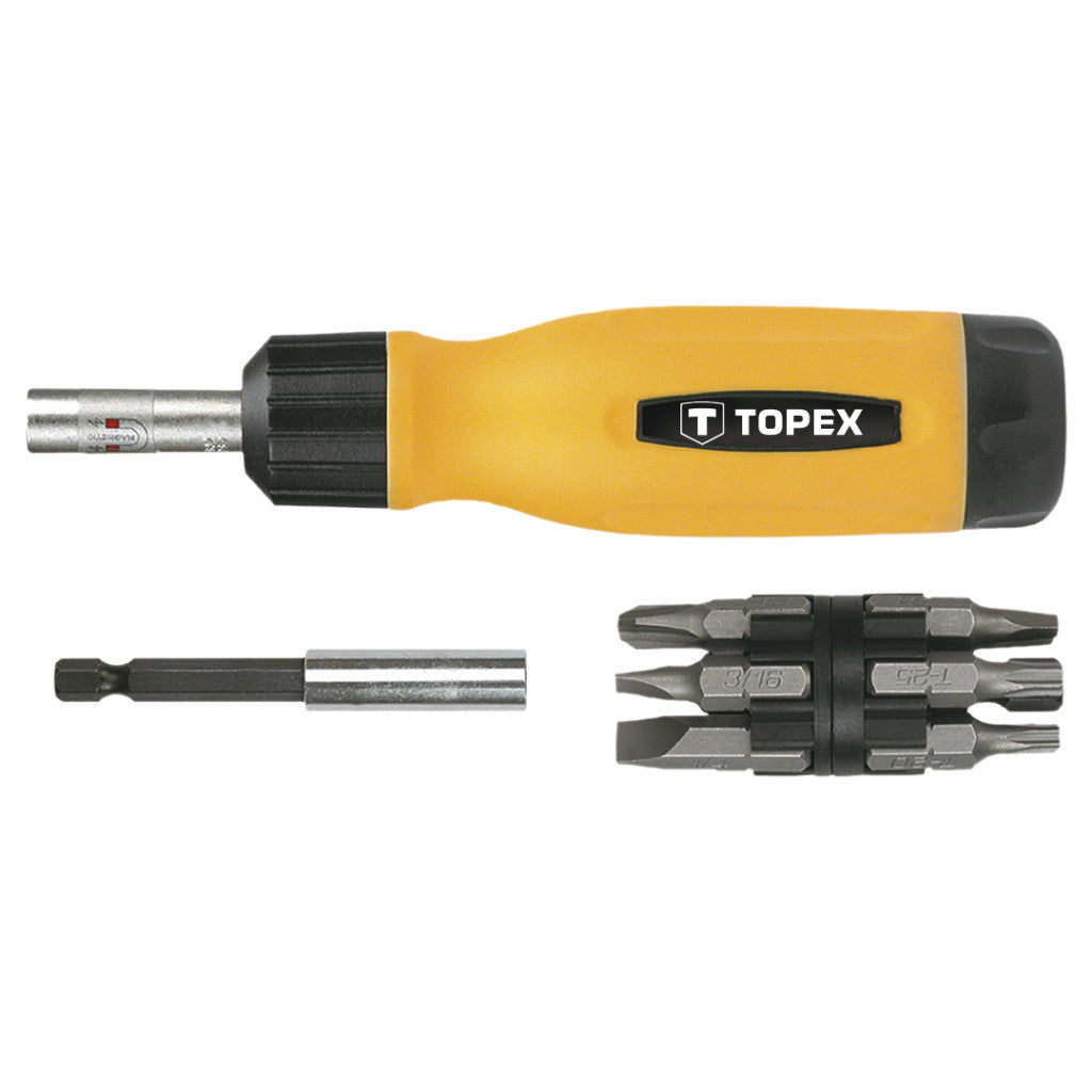TOPEX Csavarhúzó RACSNIS + 13 BIT, CrV, 1/4" 39D518