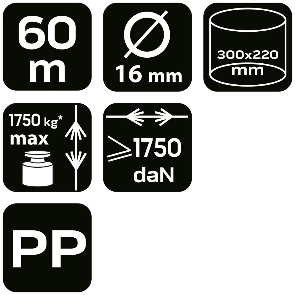 NEO TOOLS Kötél, fonatolt polipropilén 16mm/ 60m 49-948