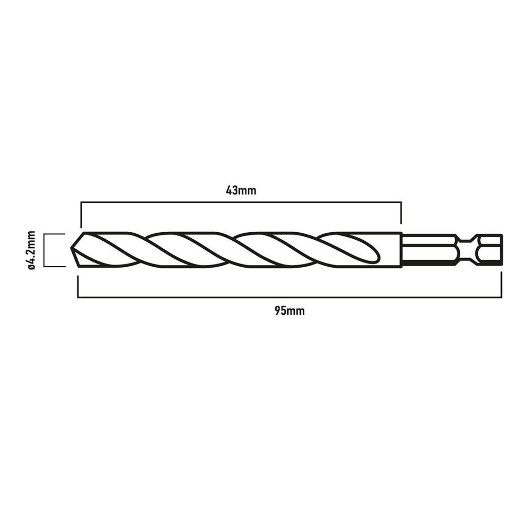 GRAPHITE Csigafúró, 1/4" hatszög szárral, HSS DIN 338, 4,2mm, 2db/cs 54T706