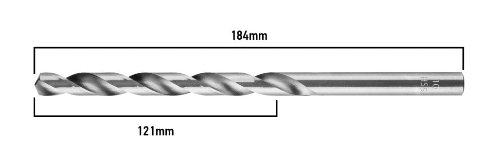 GRAPHITE Csigafúró HSS hosszú 10.0x184/121mm, DIN 340 54T998