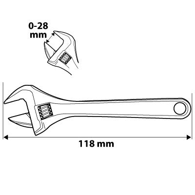 NEO TOOLS Állítható villáskulcs, csavarkulcs rövid, 118mm, 0-28mm 25 év garanciával 03-019