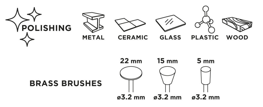GRAPHITE Csapos kefe készlet 3db, sárgaréz befejezőkefe, pohárkefe, kerékkefe 55H067