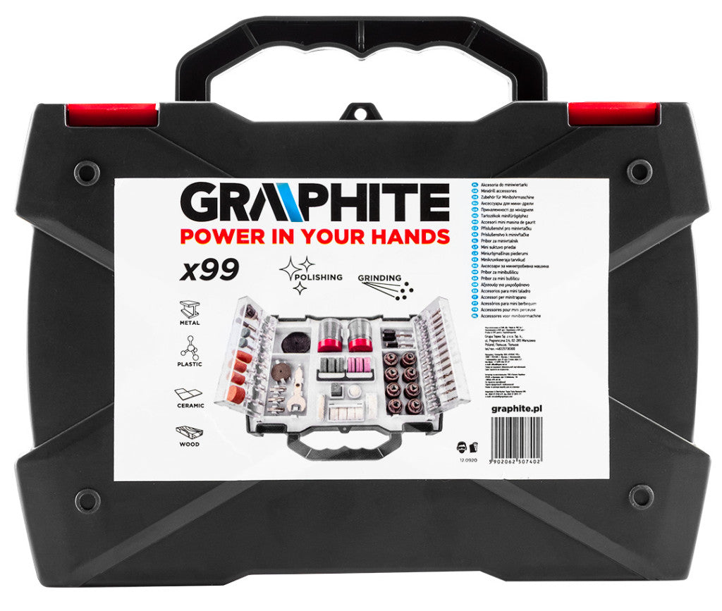 GRAPHITE Tartozékkészlet mini fúró- és csiszológéphez 99db 55H084