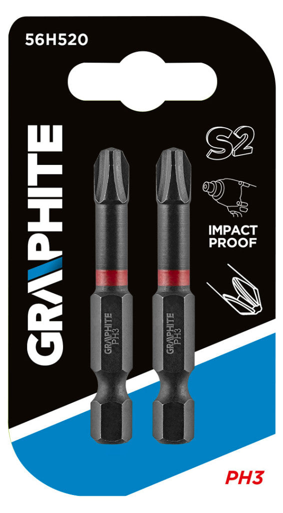 GRAPHITE Torziós ütvecsavarozó bit PH3x50mm, 2db 56H520