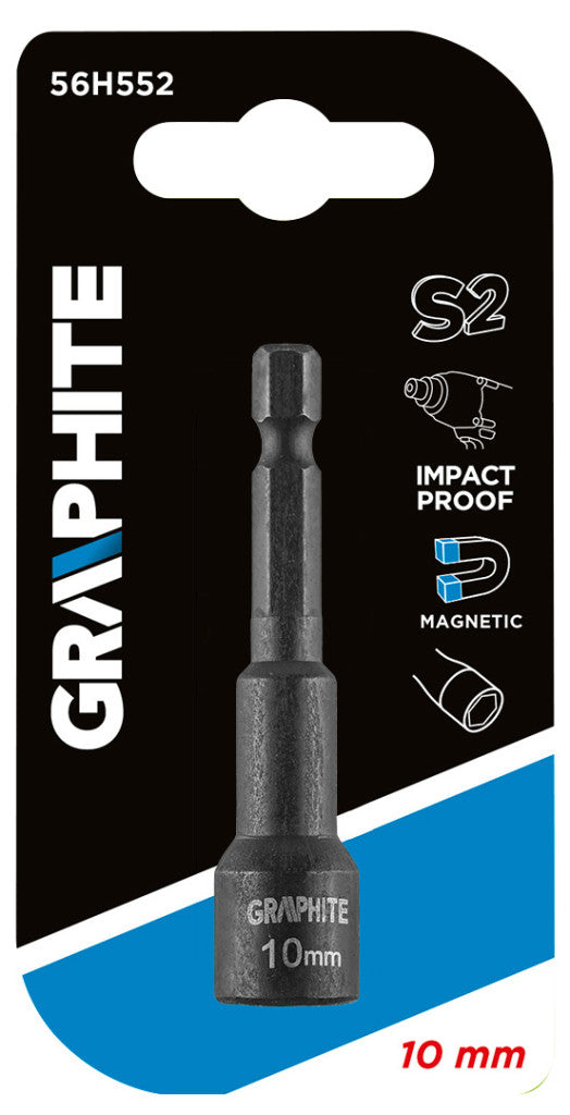 GRAPHITE Csavarbehajtó ütvecsavarozókhoz, hatlapú, mágneses, 10mm 56H552