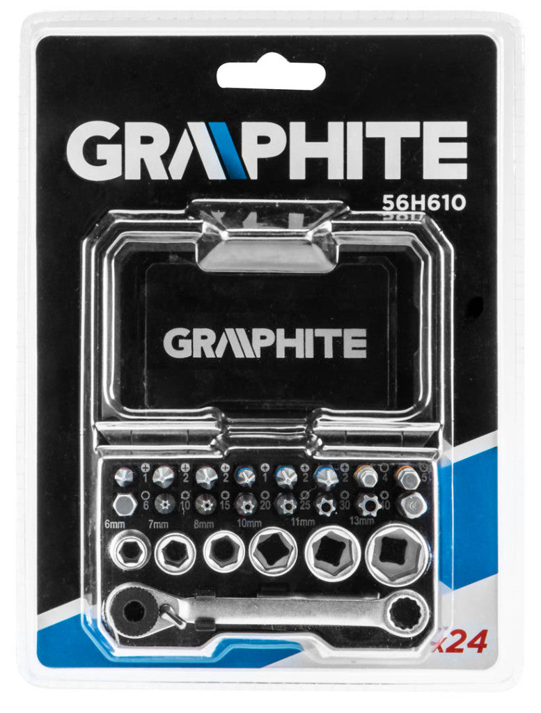 GRAPHITE Dugókulcskészlet és csavarhúzó bitkészlet, 24db 56H610