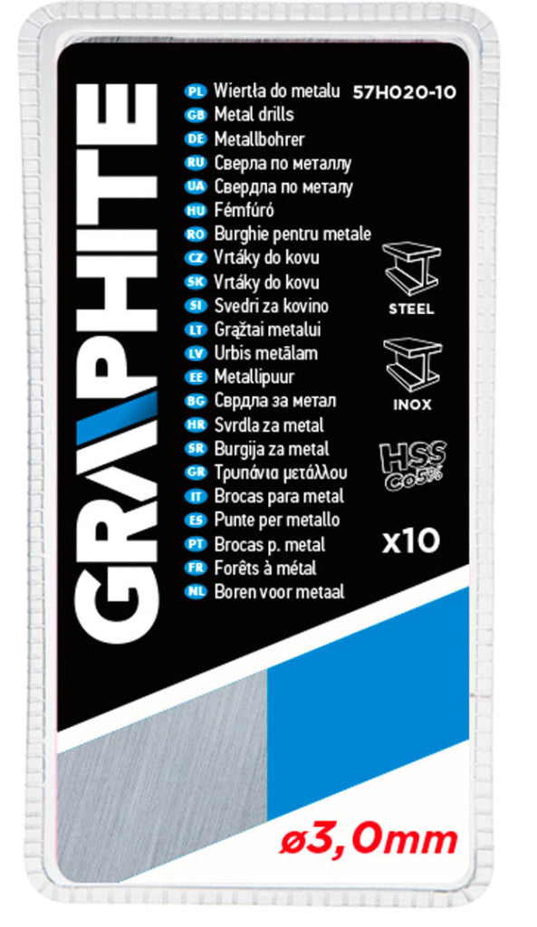 GRAPHITE Csigafúró HSS-COBALT 5% 3.0mm, 10db 57H020-10