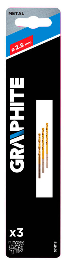 GRAPHITE Csigafúró HSS TITÁN bevonattal 2.5mm, 3db 57H118