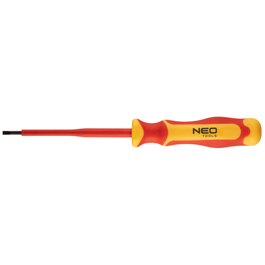 NEO TOOLS Csavarhúzó lapos, 1000V, szigetelt, 0.6x3x100mm, S2 acél 25 év garanciával 04-131