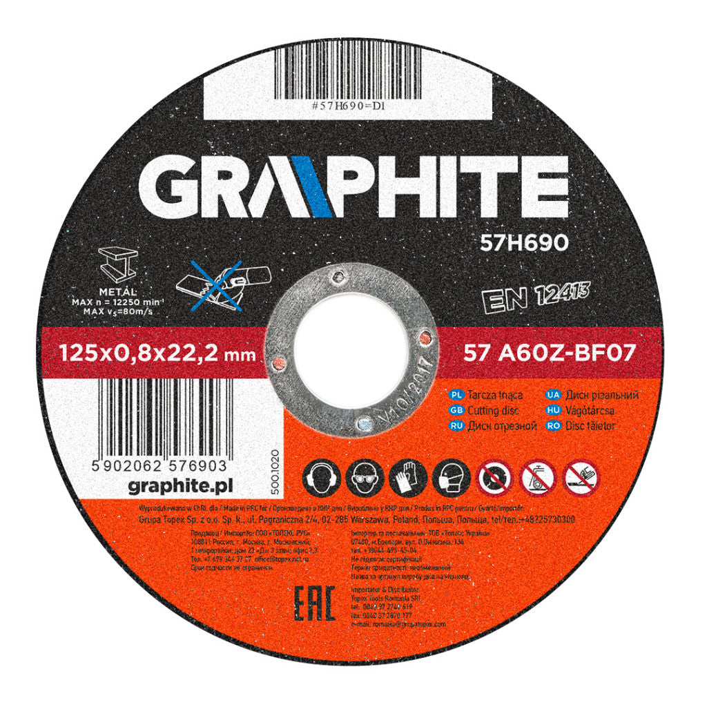 GRAPHITE Vágókorong fémhez 125x0.8mm INOX 57H690