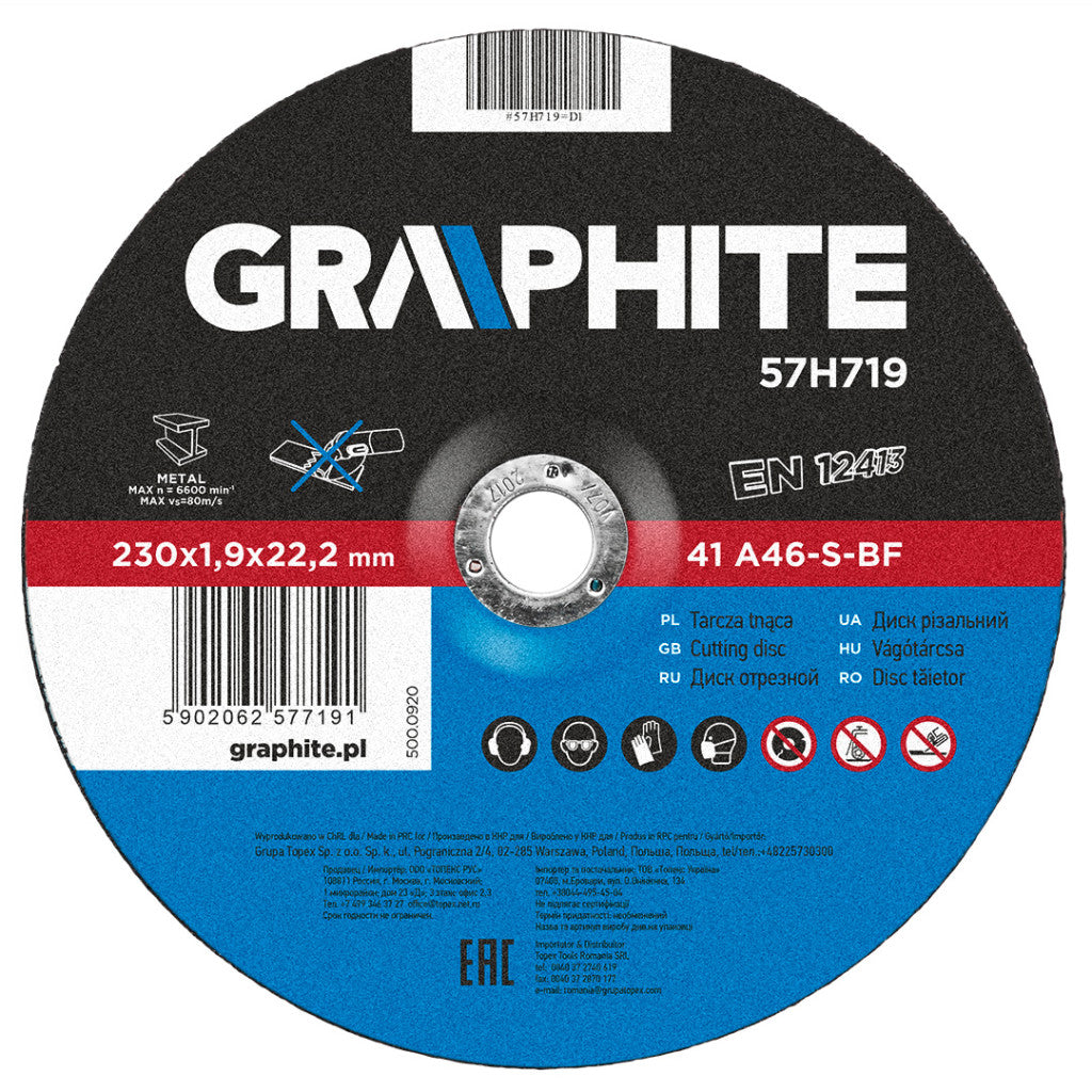 GRAPHITE Vágókorong fémhez 230x1.9x22mm 57H719