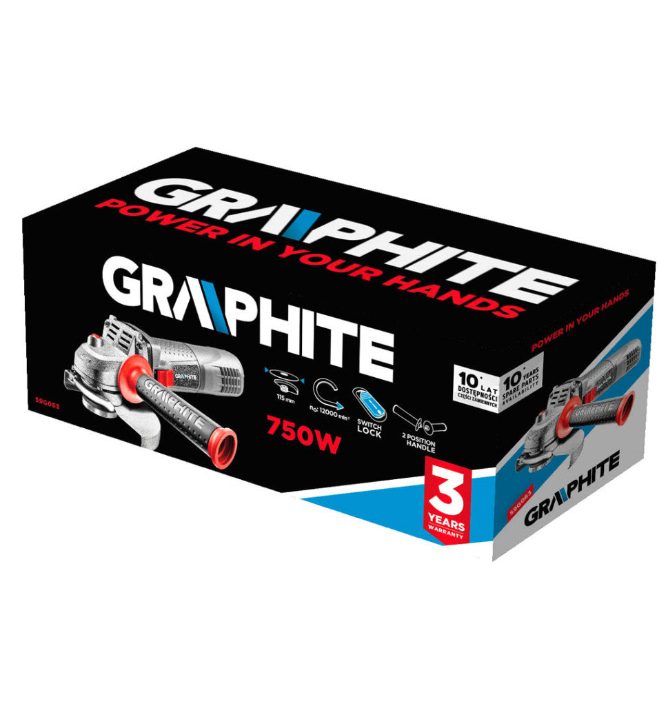 GRAPHITE Sarokcsiszoló 750W, 115x22,2mm 3 év garanciával 59G063