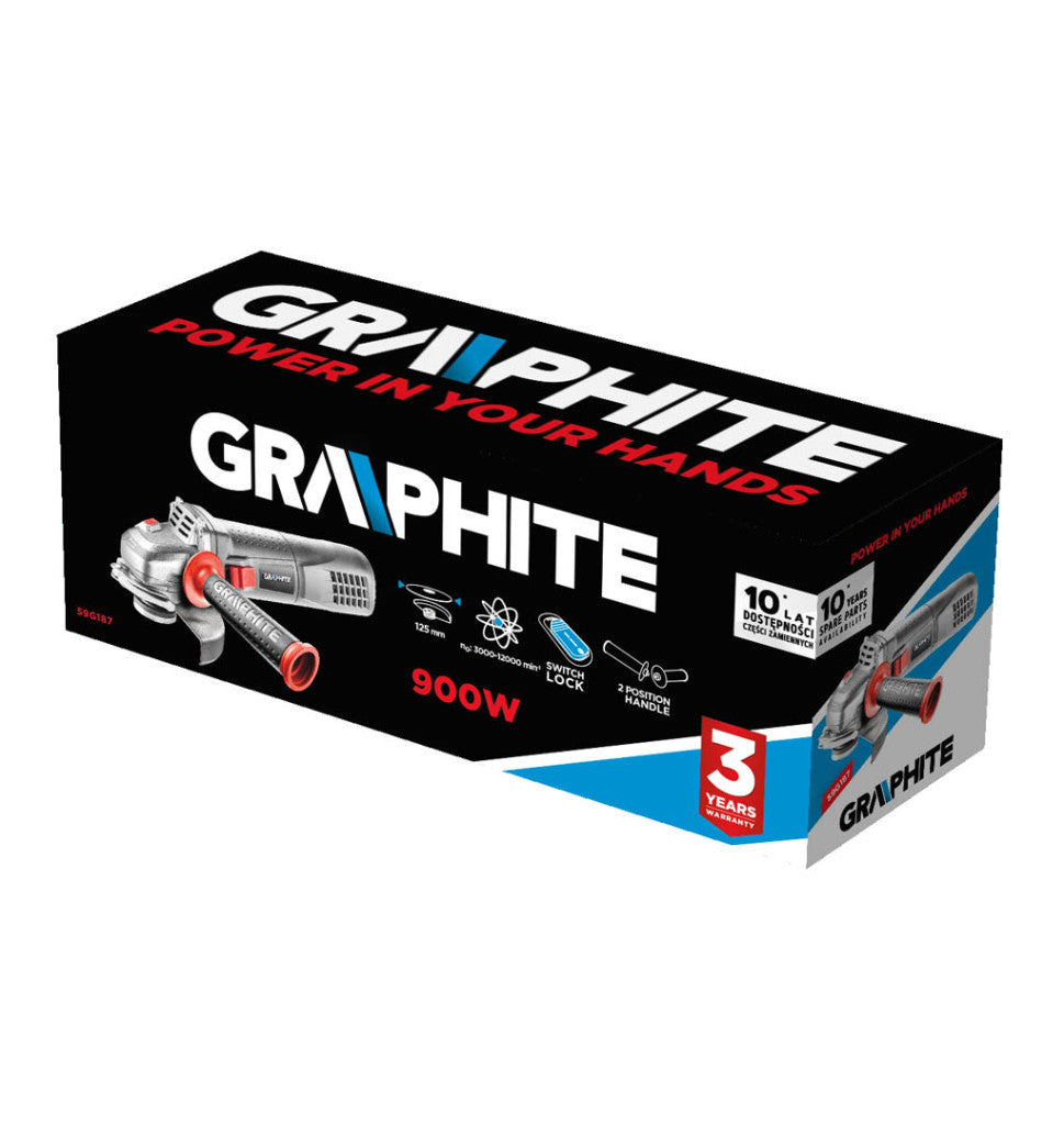 GRAPHITE Sarokcsiszoló 900W, 125x22.2mm, állítható fordulatszám 3 év garanciával 59G187