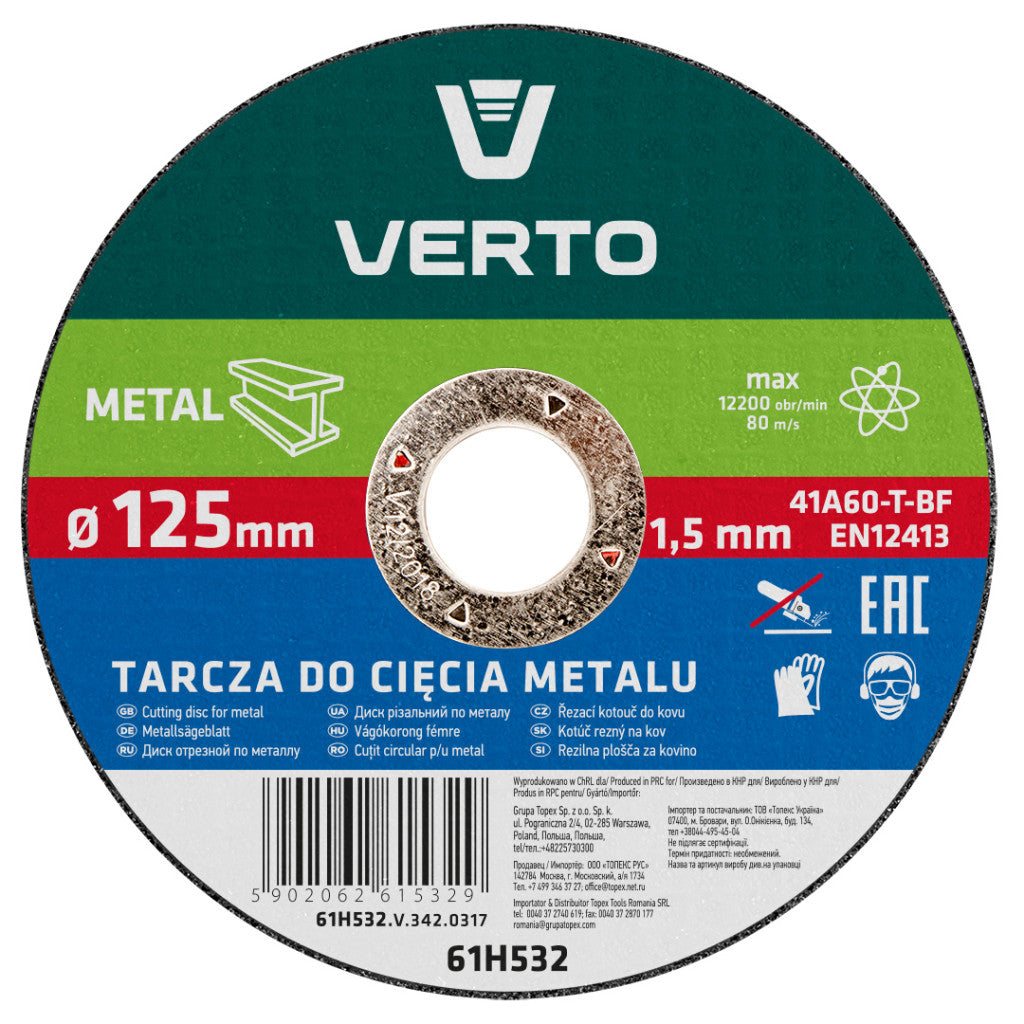 VERTO Vágókorong fémhez 125x1.5x22mm 61H532