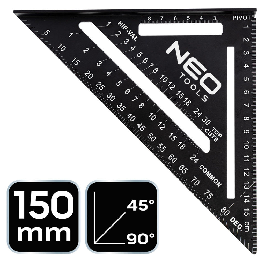 NEO TOOLS Talpas derékszög, alumínium, 45 fokos szárral, mérőskálával, 183mm 72-102