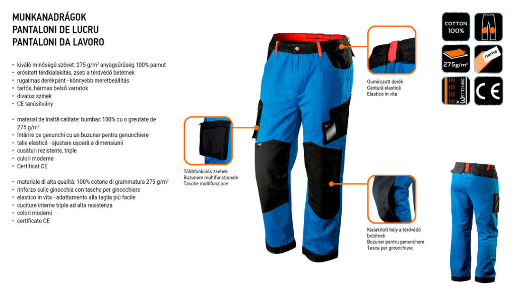 NEO TOOLS Munkanadrág HD+, 100% pamut, 275 g/m4, S 81-225-S