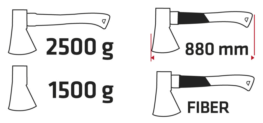 VERTO Fejsze 2500g, fej 1500g, üvegszál nyél 05G202