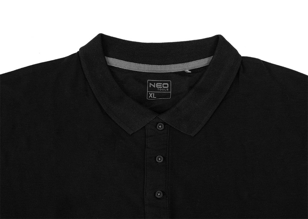 NEO TOOLS Munkavédelmi póló, galléros, DENIM, fekete, pique, 100% pamut, 196g/m2, XXL 81-659-XXL