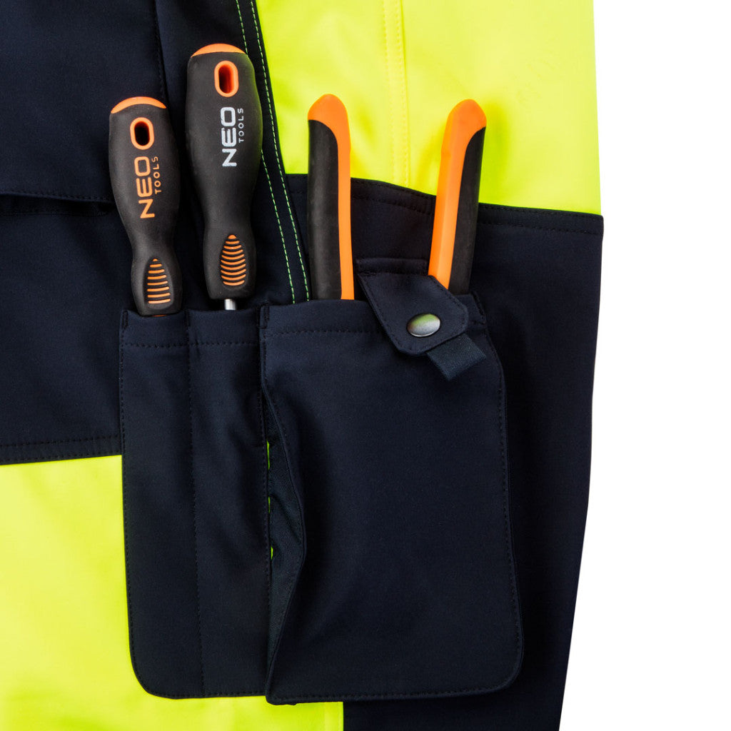 NEO TOOLS Láthatósági Softshell Munkásnadrág, citromsárga, XL 81-750-XL