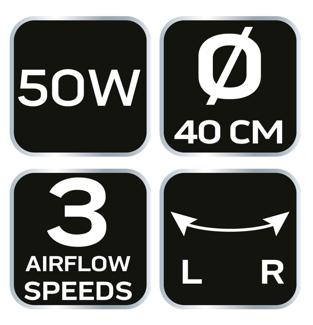 NEO TOOLS Álló ventilátor 50W, átmérő 40cm, 3 sebességfokozat, forgó, 2 in1 állitható magasság 2 év garanciával 90-001