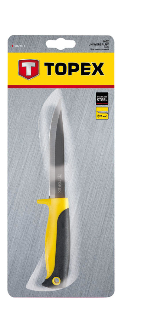 TOPEX Kés, univerzális, 120MM penge, műanyag tokkal 98Z103