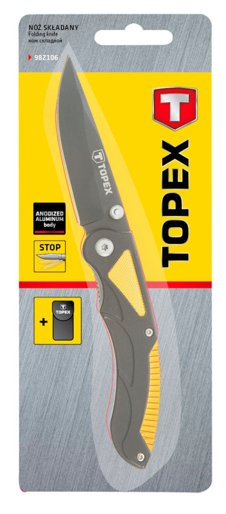 TOPEX Kés, összecsukható kés retesszel, 7cm penge, összecsukott 105mm 98Z106