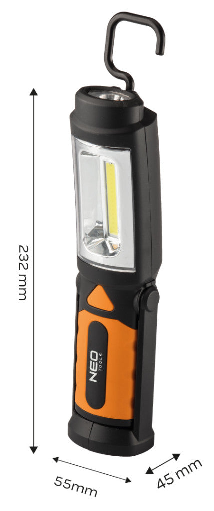 NEO TOOLS Műhelylámpa, elemes 3xAA, 300 lum COB led, 2az1-ben 99-042