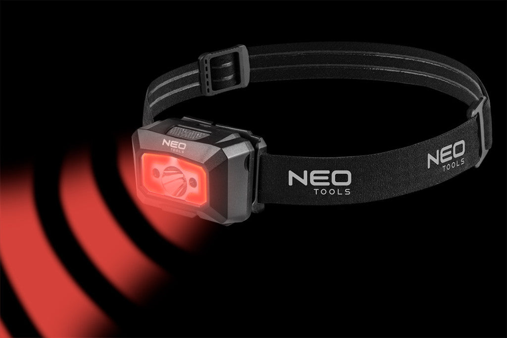 NEO TOOLS Fejlámpa, tölthető, USB, 250 lum, COB LED + mozgásérzékelővel 99-073