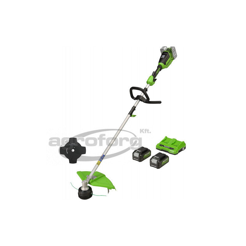 Bozótvágó akkumulátoros Greenworks GD24X2TXK4x 48 v, damilfej, vágótárcsa tar., akku- és töltővel