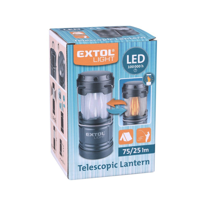 EXTOL LIGHT LED teleszkópos lámpa, 75 Lumen, láng hatású fény, elem nélkül