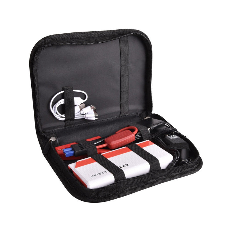 EXTOL PREMIUM autós indító, benzinmotorokhoz, beépített 9000 mAh Li-polimer akkuval + power bank 5V, "bikázó", 400A