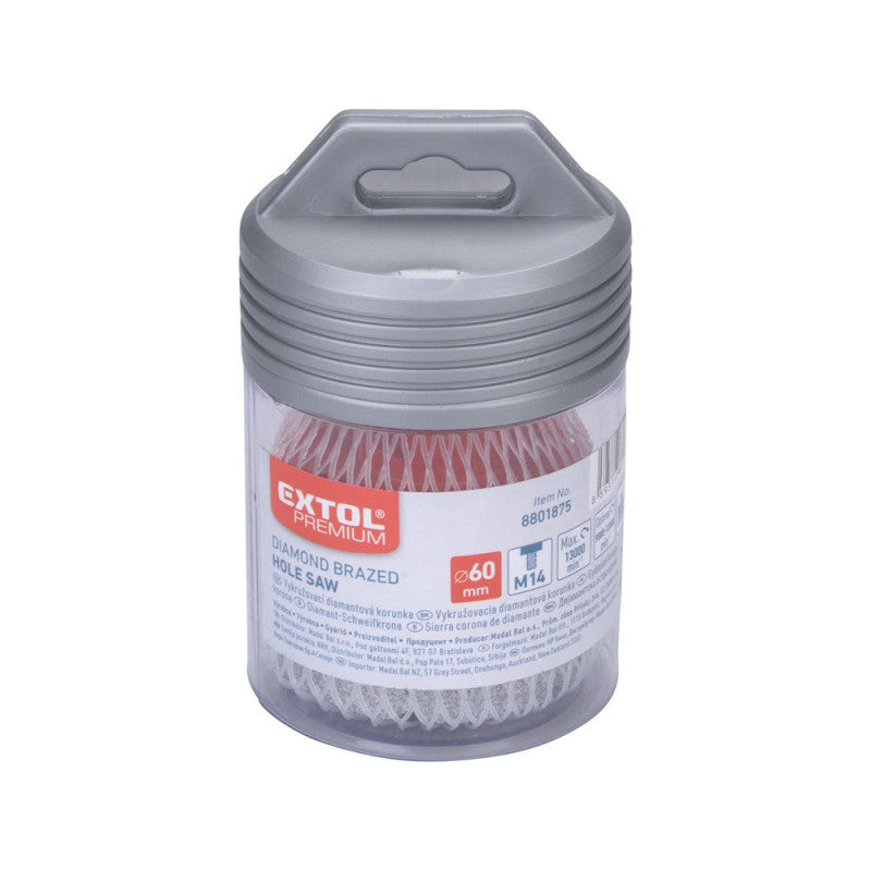 EXTOL PREMIUM körkivágó csempére, gyémánt vágóél; 60mm × M14, sarokcsiszolóba fogható